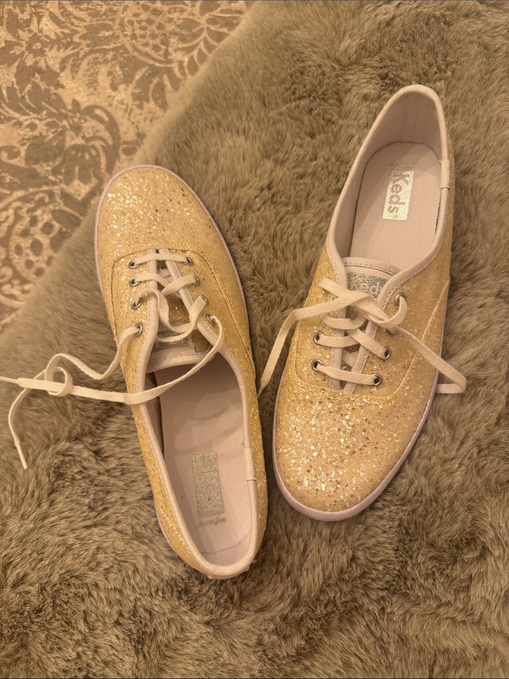 Keds Women's Champion Glitter Lace-Up Sneakers in Gold Sparkle